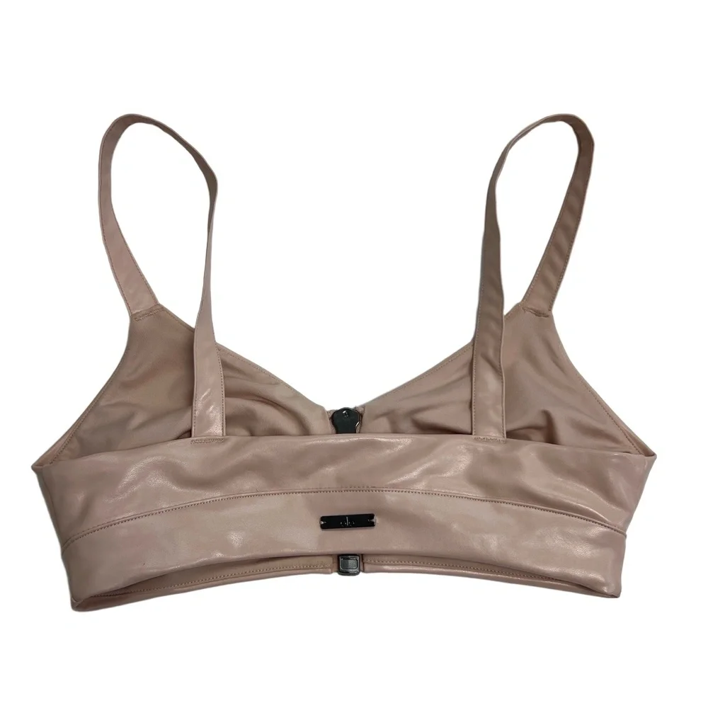 Alo Yoga Liquid Sports Size XS Bralette Nectar Strappy Front Zip Faux Leather‎